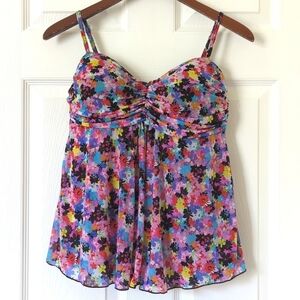 A Shore Fit Colorful Floral Mesh Sweetheart Neckline Padded Tankini Swim Top 12
